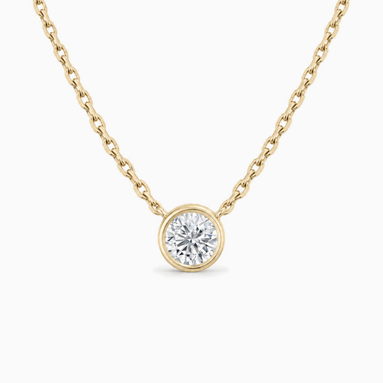 Round Lab Grown Diamond Bezel Solitaire Necklace Yellow Gold Front