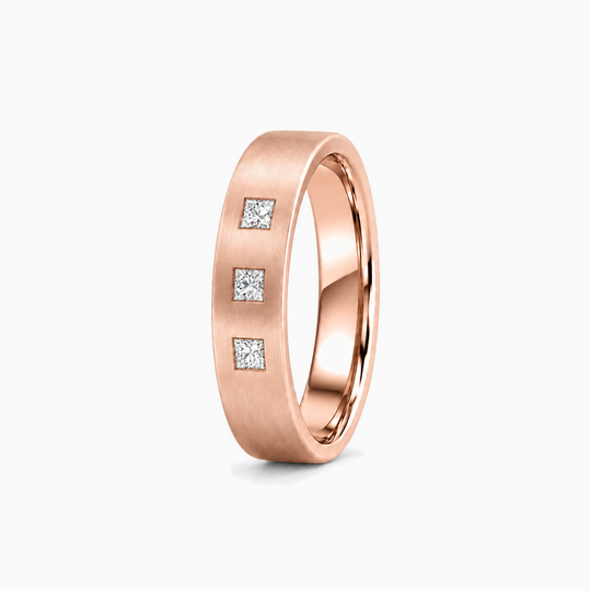 Mens Three Princess Cut Diamond Ring 18K Rose Gold 02 Standing