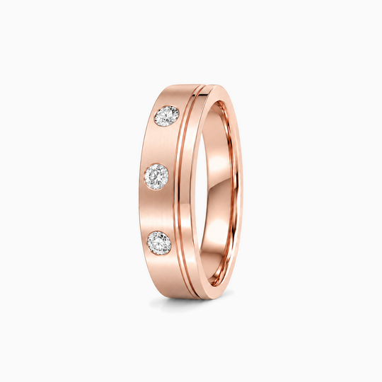 Three Round Diamond Groove Ring 18K Rose Gold 02 Standing