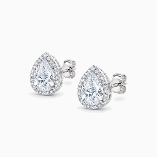 Pear Cut Diamond Halo Earrings White Gold Angle