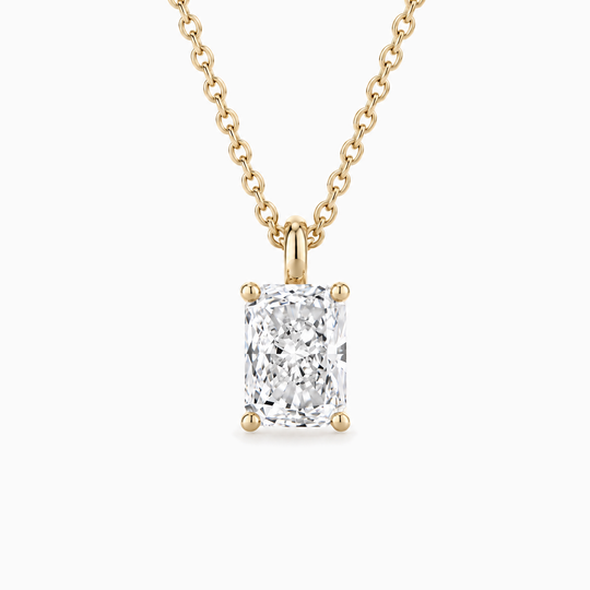 Radiant Lab Grown Diamond Solitaire Necklace Yellow Gold Front