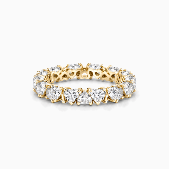 Fullset Heart Cut Lab Grown Diamond Eternity Ring 18K Yellow Gold 01 Flat