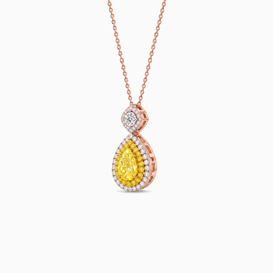 Excelsior Yellow Diamond Halo Necklace Rose Gold Three Quarter