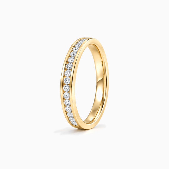 033Ct Half Channel Round Diamond Ring Yellow Gold Standing