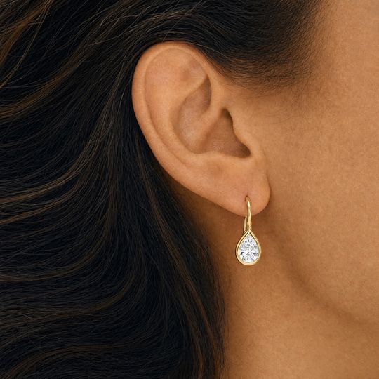 Droplet Pear Diamond Earrings Yellow Gold Model 2