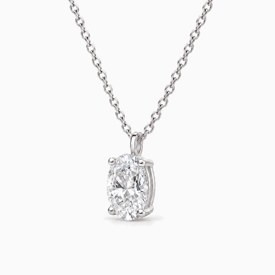 1Ct Oval Lab Grown Diamond Necklace White Gold Three Quarter