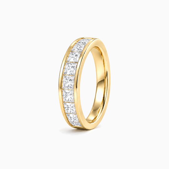 150Ct Half Channel Princess Cut Diamond Ring Yellow Gold Standing