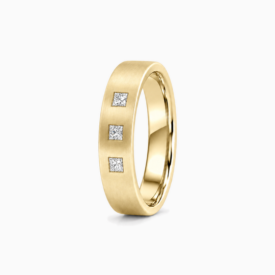 Mens Three Princess Cut Diamond Ring 18K Yellow Gold 02 Standing