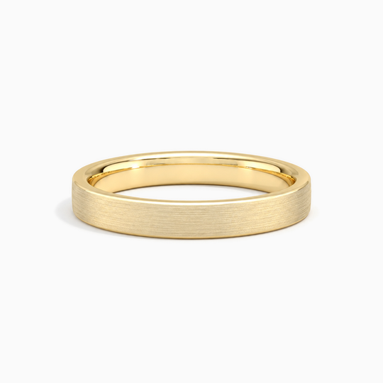 Womens 4Mm Flat Court Matt Finish Wedding Ring Yellow Gold Lying