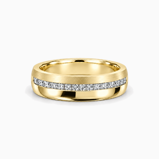 Mens Round Diamond Channel Ring 18K Yellow Gold 01 Lying