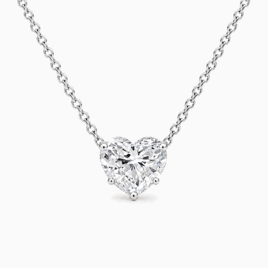 Heart Solitaire Lab Grown Necklace White Gold Front