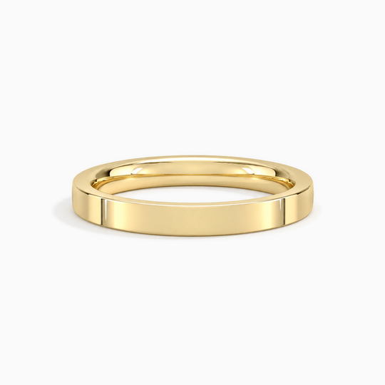 Womens 3Mm Flat Court Wedding Ring Yellow Gold Lying