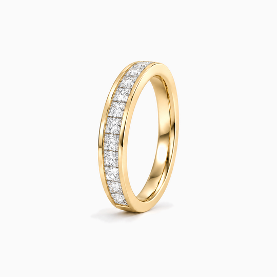 075Ct Half Channel Princess Cut Diamond Ring Yellow Gold Standing