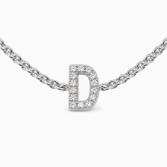 Initial Diamond Necklace D White Gold Front