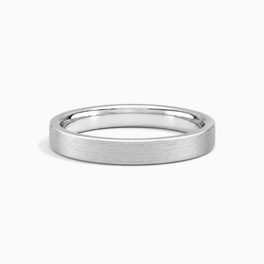 Womens 4Mm Flat Court Matt Finish Wedding Ring White Gold Lying