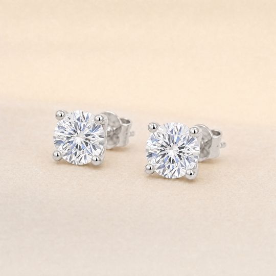 Round Diamond Studs White Gold Lifestyle