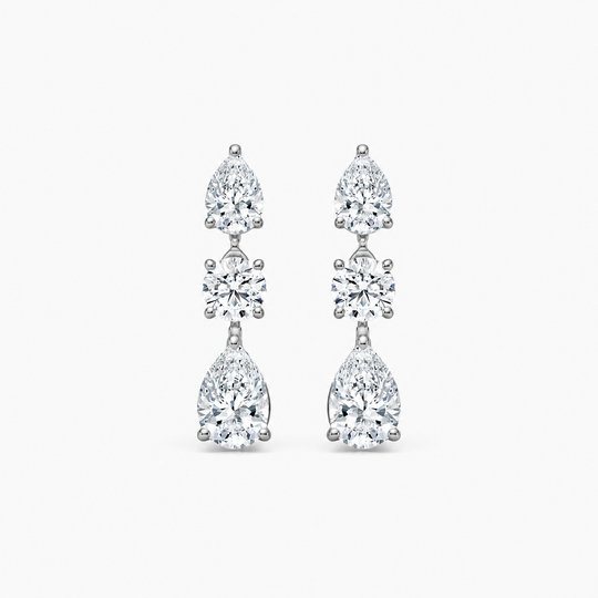 Platinum Triple Diamond Drop Earrings 2