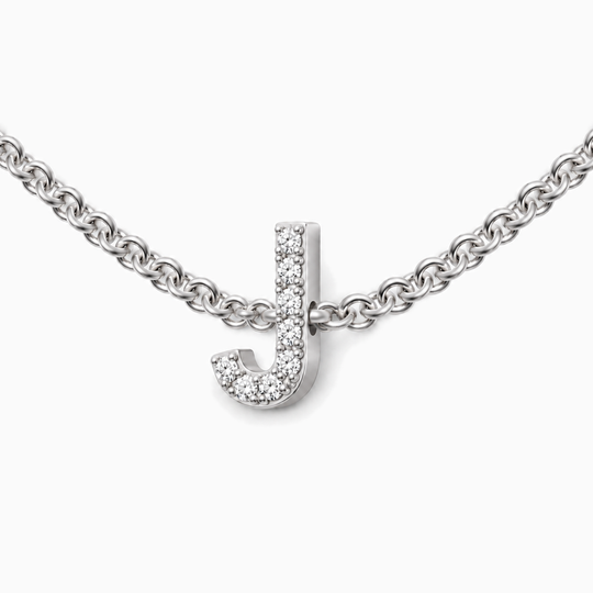 Initial Diamond Necklace J White Gold Three Quarter