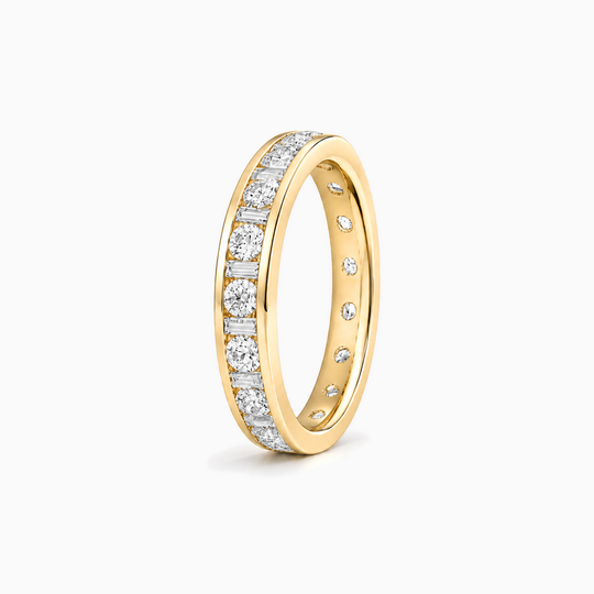 100Ct Full Channel Dot Dash Diamond Ring Yellow Gold Standing