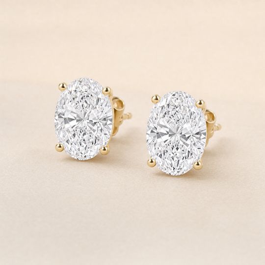 Oval Diamond Studs Yellow Gold Lifestyle