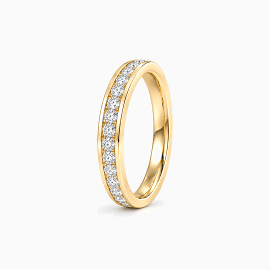 050Ct Full Channel Round Diamond Ring Yellow Gold Standing