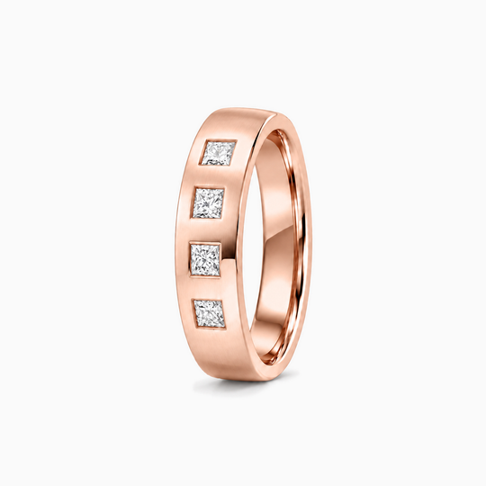 Mens Four Princess Cut Diamond Ring 18K Rose Gold 02 Standing
