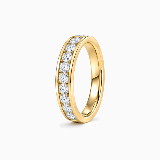 150Ct Half Channel Round Diamond Ring Yellow Gold Standing