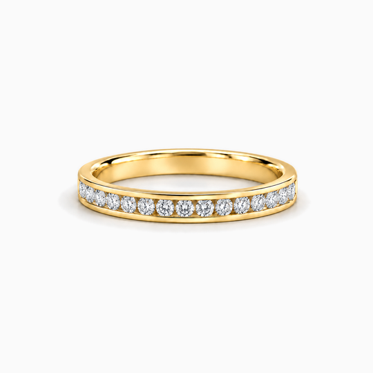 050Ct Full Channel Round Diamond Ring Yellow Gold Lying