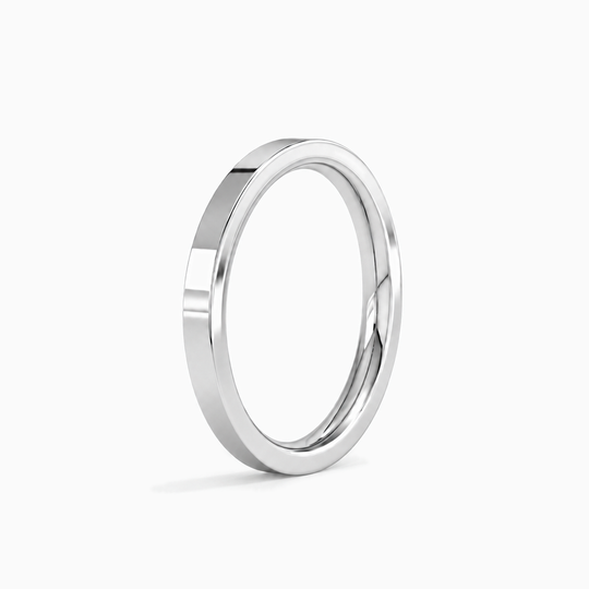 Womens 2Mm Heavy Weight Flat Court Wedding Ring White Gold Standing