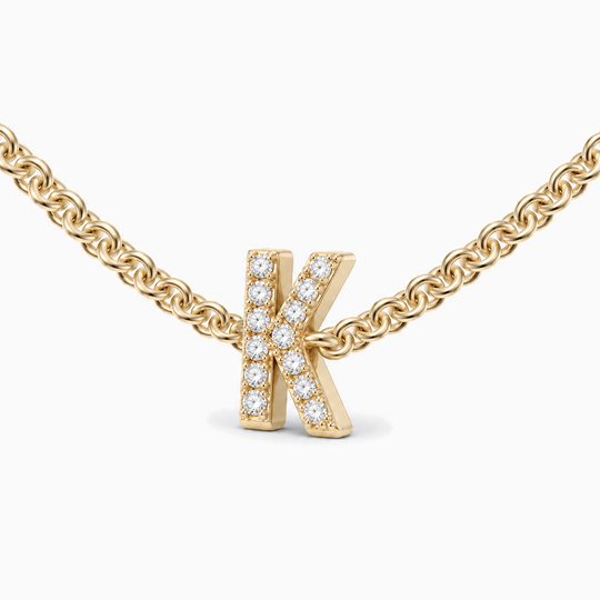 Initial Diamond Necklace K Yellow Gold Three Quarter