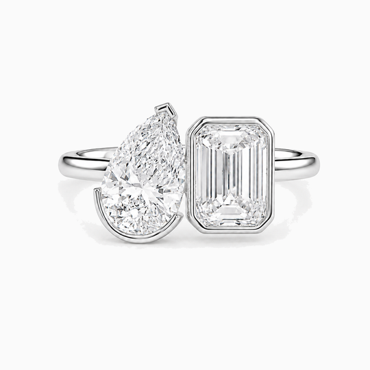 Toi Et Moi Bezel Emerald And Pear Cut Diamonds Platinum 01