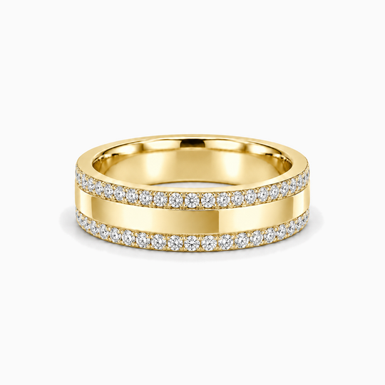 Princess Cut Double Diamond Channel Ring 18K Yellow Gold 01 Lying