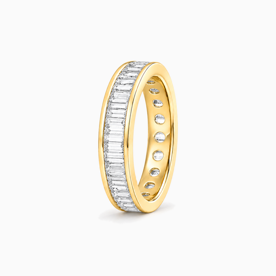 Baguette Diamond Full Channel Ring Yellow Gold Standing