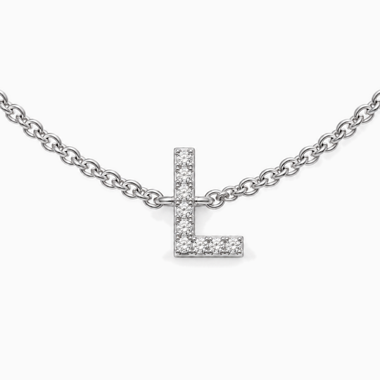 Initial Diamond Necklace L White Gold Front