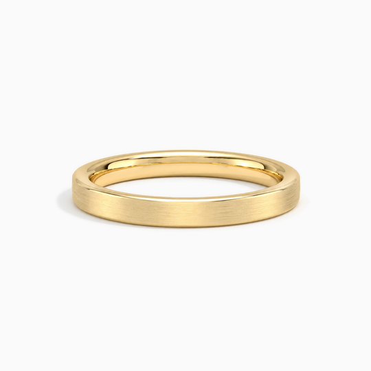 Womens 2.5Mm Heavy Weight Flat Court Matt Finish Wedding Ring Yellow Gold Lying