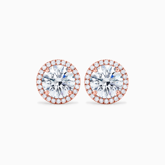 Round Diamond Halo Earrings Rose Gold Front