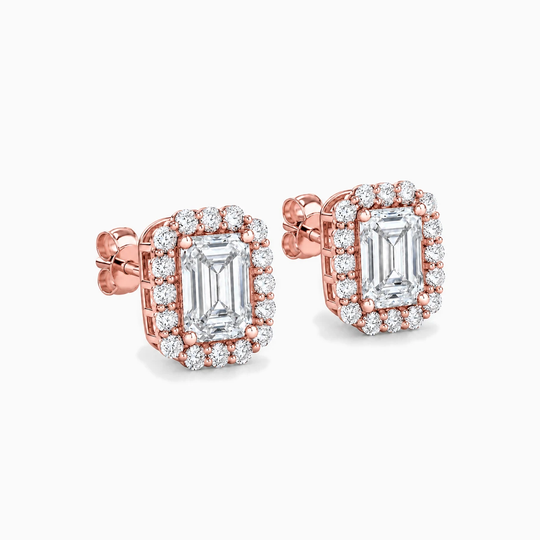 Emerald Cut Diamond Cluster Earrings Rose Gold Angle