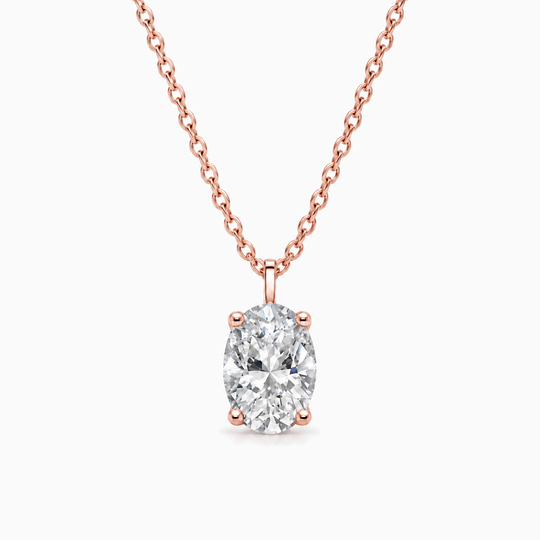 Oval Lab Grown Diamond Solitaire Necklace Rose Gold Front