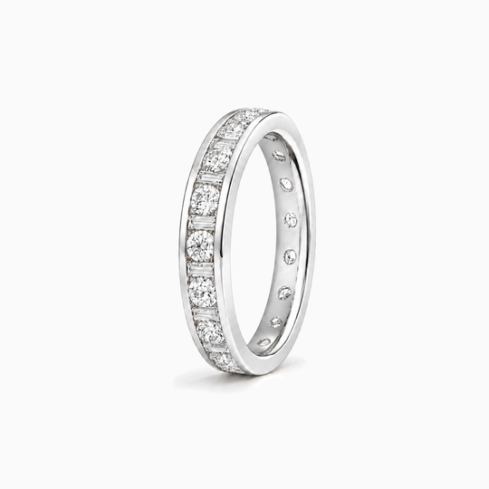 100Ct Full Channel Dot Dash Diamond Ring White Gold Standing