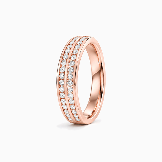 030Ct Half Channel Two Row Round Diamond Ring Rose Gold Standing