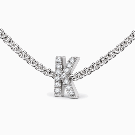 Initial Diamond Necklace K White Gold Three Quarter