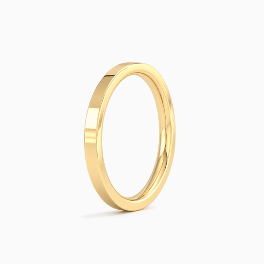 Womens 2Mm Flat Court Wedding Ring Yellow Gold Standing