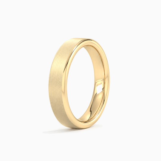 Womens 4Mm Heavy Weight Flat Court Matt Finish Wedding Ring Yellow Gold Standing