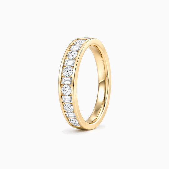 050Ct Half Channel Dot Dash Diamond Ring Yellow Gold Standing