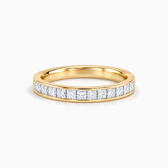 075Ct Half Channel Princess Cut Diamond Ring Yellow Gold Lying
