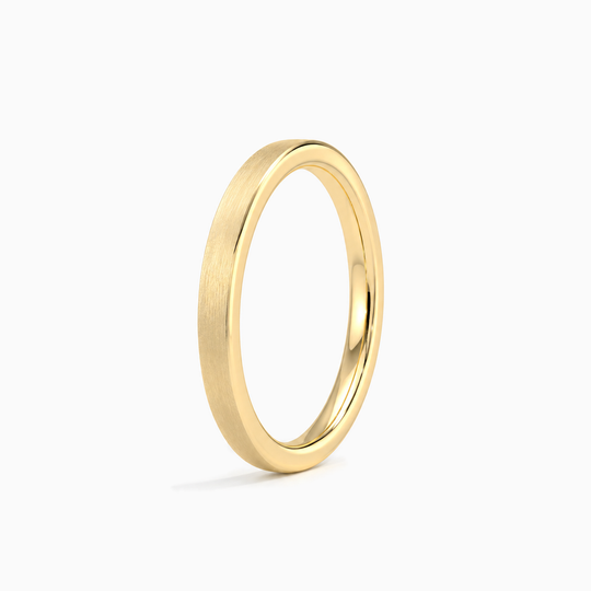 Womens 2Mm Flat Court Matt Finish Wedding Ring Yellow Gold Standing
