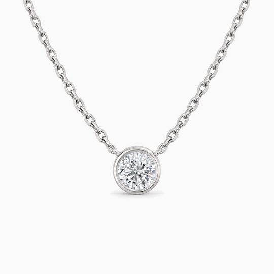 Round Diamond Bezel Solitaire Necklace White Gold Front