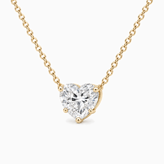 Heart Solitaire Lab Grown Necklace Yellow Gold Three Quarter