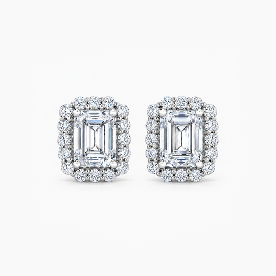 Emerald Cut Diamond Cluster Stud Earrings