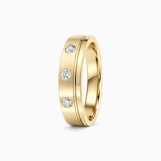 Three Round Diamond Groove Ring 18K Yellow Gold 02 Standing